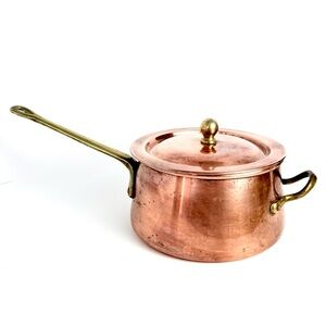 VTG Douro 3 Qt Saucepan Copper Brass Handle Stainless Boiler Pot & Lid Portugal